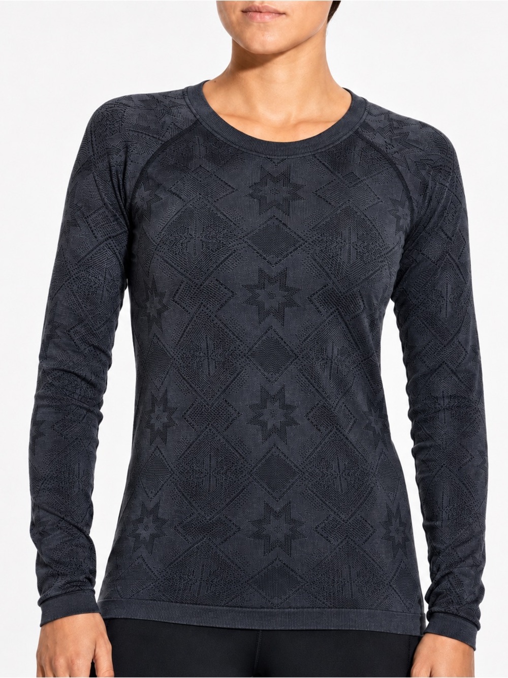 Calia Seamless Jacquard Long Sleeve Shirt Washed Black Charcoal Size Medium